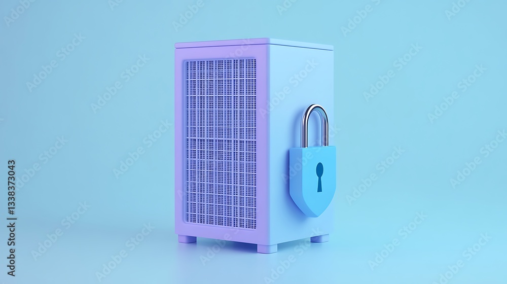 Poster modern data storage concept with secure lock symbol, showcasing protection and safety in technology 