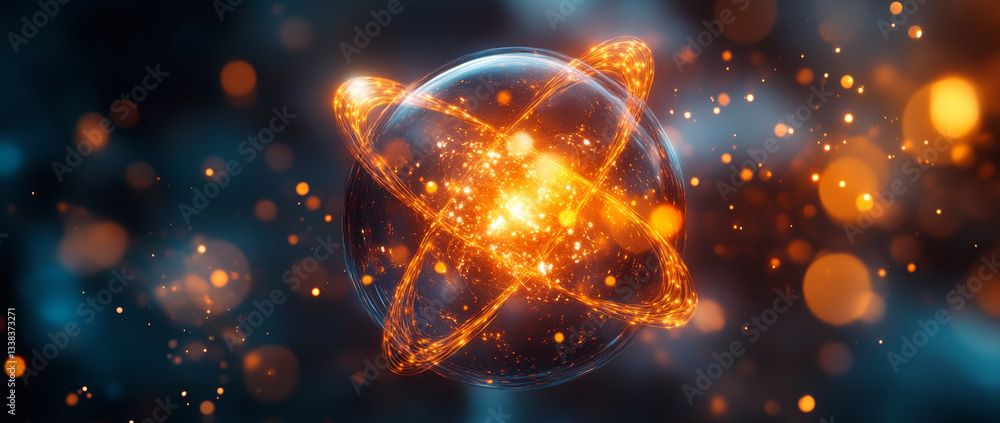 Fototapete Visual representation highlights the principles of quantum computing, focusing on qubit superposition and entanglement within a vibrant, dynamic backdrop.