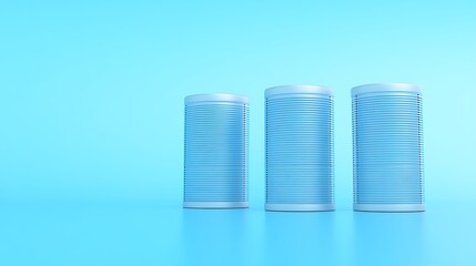 Modern design of three cylindrical containers on a light blue background showcasing minimalistic style and elegance