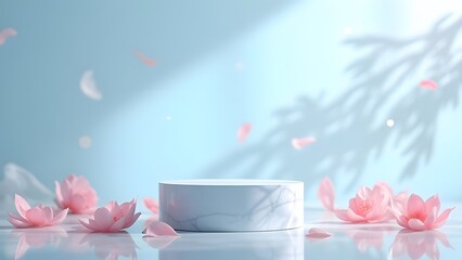 Blissful Pastel Podium Luxury Product Showcase in Cool Silver and Icy Blue Tones