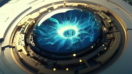 Naklejka premium Futuristic Robot Eye AI Digital Iris Energy Core Abstract Sci Fi