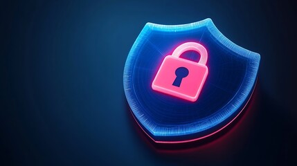 Modern Digital Shield Icon with Lock Symbol Representing Security and Protection in Cyber Space Environments