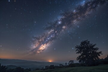 Fototapeta premium Stunning Night Sky View of the Milky Way Galaxy with Dazzling Stars