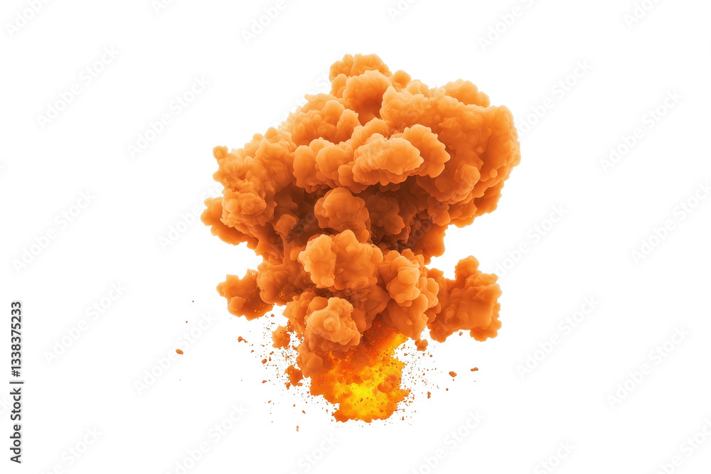 Poster orange explosion cloud with fiery details and smoke billowing upwards, creating dramatic and intense
