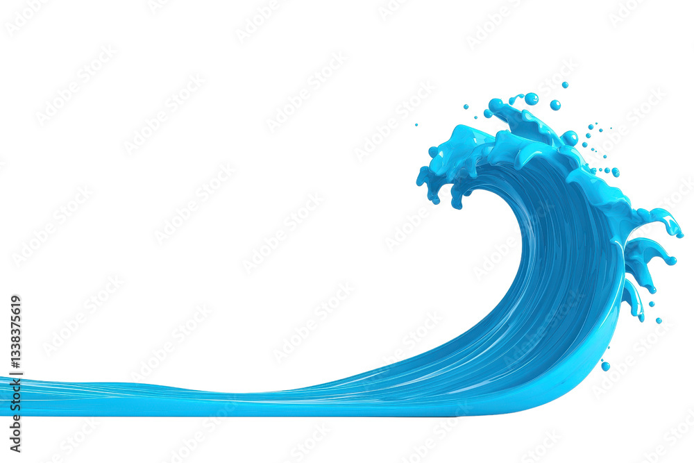 Poster dynamic and vibrant blue wave splashes energetically against transparent background, capturing essen