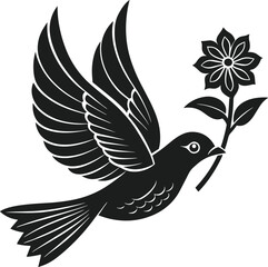Flying Dove with Floral Branch - Elegant Silhouette for Mother’s Day and Love Themes