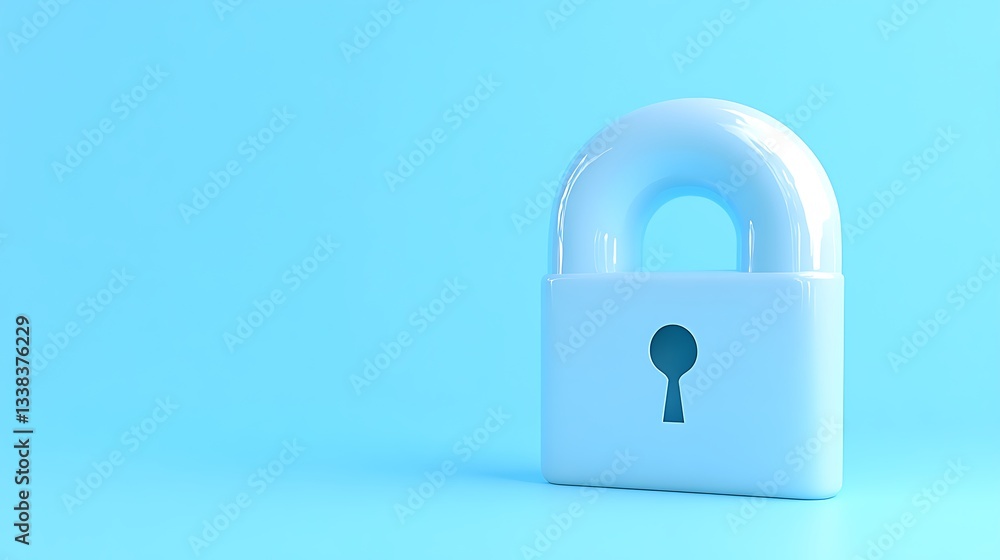 Poster modern white padlock on a light blue background symbolizing security and protection in digital and p