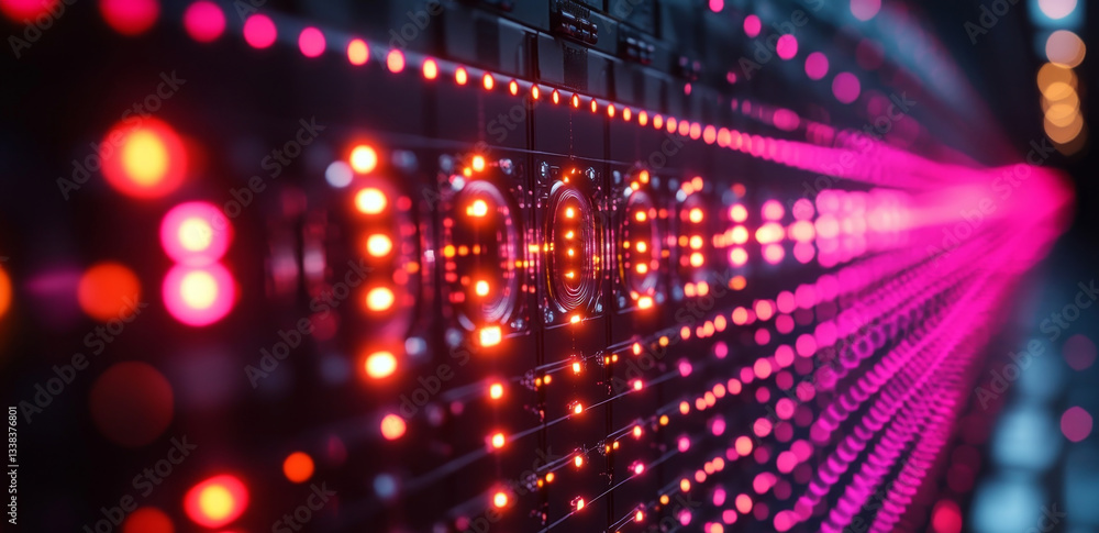 Fototapete This vibrant display showcases the intricate connections and processes involved in quantum computing, emphasizing concepts like superposition and entanglement through expressive light patterns.