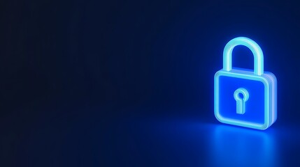 Fototapeta premium Neon Blue Padlock Symbol Representing Digital Security and Data Protection on Dark Background