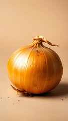 Golden Onion with Natural Texture on Minimalist Background