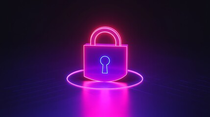 Neon Digital Padlock Symbol Representing Security in Modern Technology and Cyber Protection Concepts