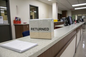 returned product package on counter. Delivery failure and trouble