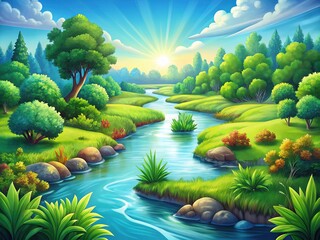 Cartoon Rivers Flowing Nature Landscape