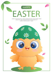 Happy Easter card with with a chicken and an Easter egg. Vector illustration for greeting card, banner, promo, sale, advertising.