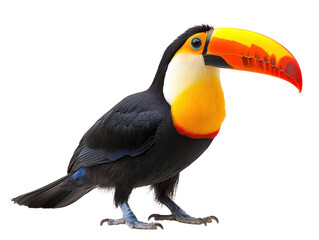 vibrant toucan with large, colorful beak stands proudly, showcasing its striking features and