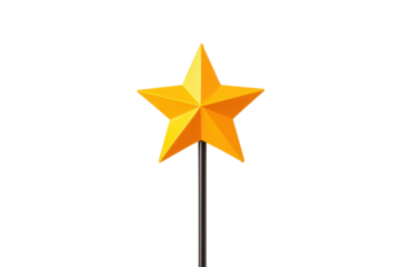vibrant yellow star shaped decoration on stick, isolated on transparency background, perfect for festive occasions or creative projects