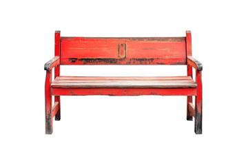Red wooden bench isolated on a transparent or white background, cut-out, PNG