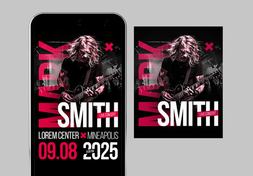 Rock Style Concert Social Media Set with Red Accents