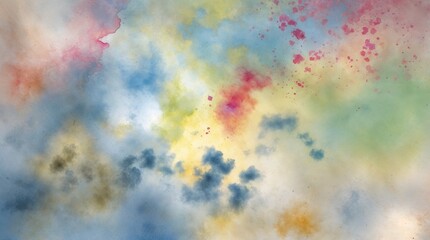 Fototapeta premium A colorful painting of a sky with clouds and splatters of paint