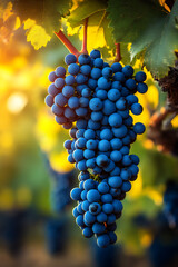 grapes on the vine in an elegant vineyard, vibrant and detailed.