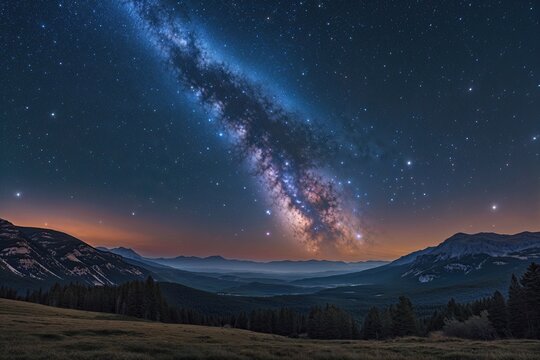 Breathtaking Night Landscape Under the Expansive Milky Way Galaxy