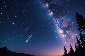 Fototapeta premium Cosmic Twilight Skies Featuring Stars and Meteors in Outer Space