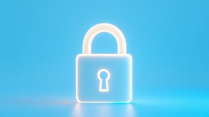 Fototapeta premium Neon Lock Symbol Against Bright Blue Background for Security and Protection Conceptual Illustration