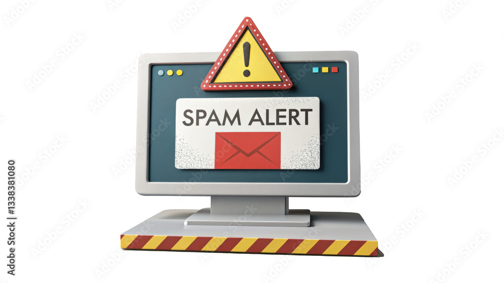 Fototapete computer screen displays spam alert warning with exclamation mark, emphasizing cyber security concer