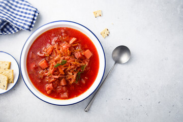Traditional beetroot soup with garlic
