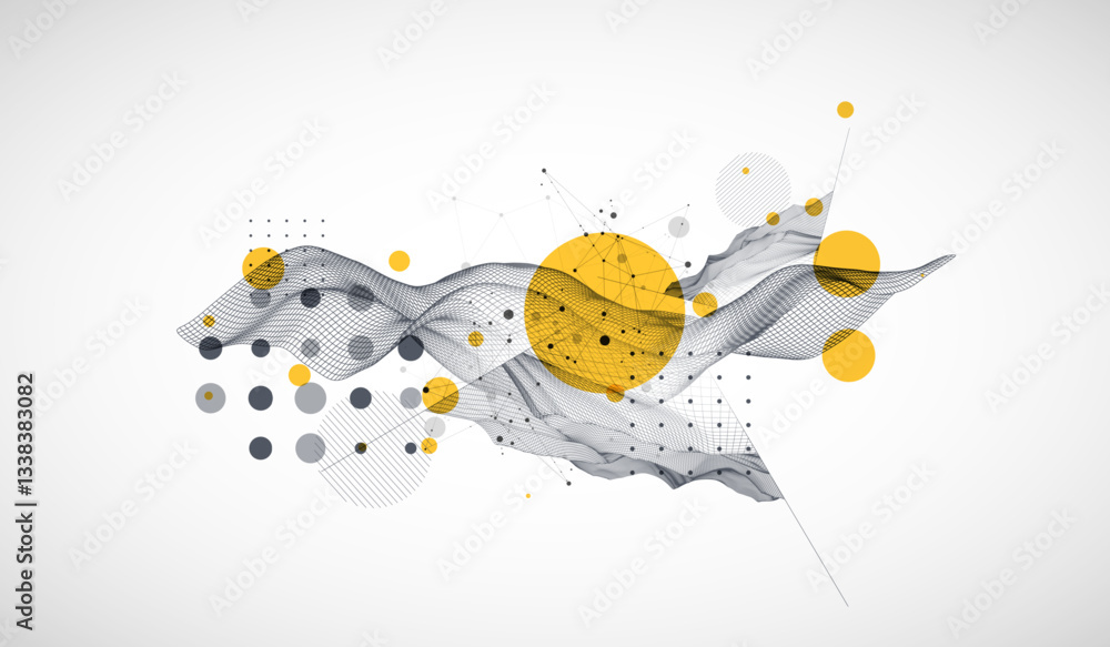 Poster The abstract wave is made in a frame style. Template for science and technology presentation. Vector art.