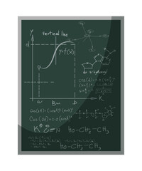 Obraz premium Green blackboard with math formulas. School chalkboard background. Back to school design. Cartoon vector illustration.