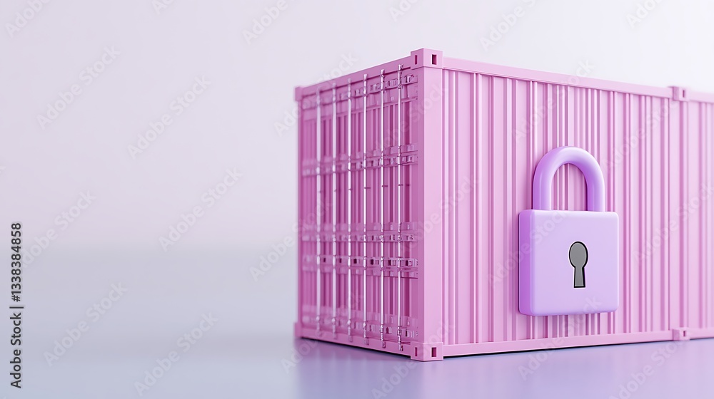 Poster pink shipping container with lock and keyhole on a soft gradient background for storage and security