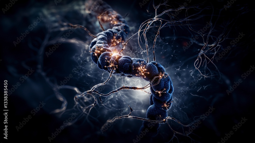 Poster microscopic nerve cell brain neuron synapses intricate neural network high resolution m