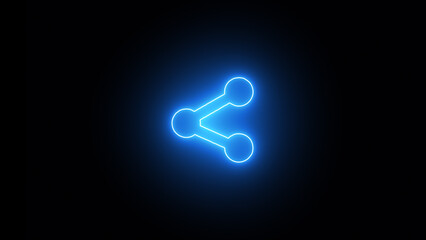animated neon glowing share icon with futuristic blue light in black background - illustration.