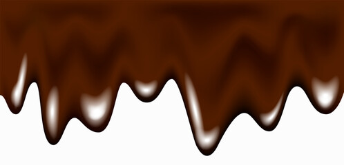 Realistic dark chocolate falling drops, dripping melted liquid cocoa cream.