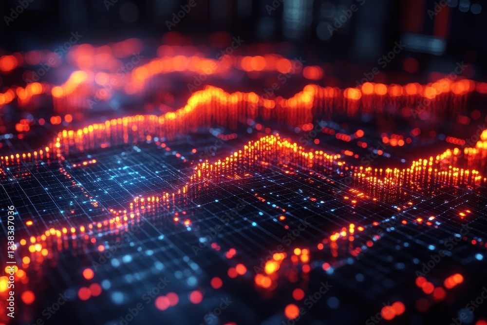 Poster dynamic data visualization showcasing fluctuating trends and patterns in a digital environment at ni