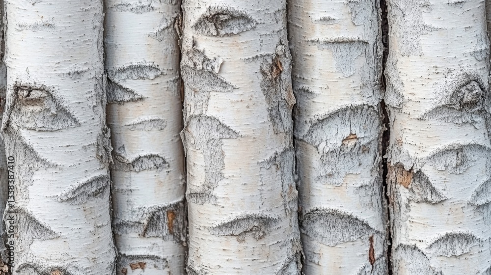 Poster closeup view of multiple birch tree trunks