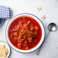 Traditional beetroot soup with garlic