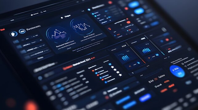 28. A futuristic business dashboard with a reputation score displayed alongside glowing 5-star reviews and user ratings