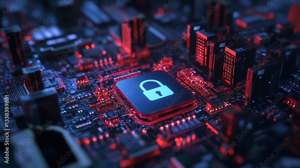 Aufkleber secure data protection in modern technology with glowing lock symbol on digital circuit board