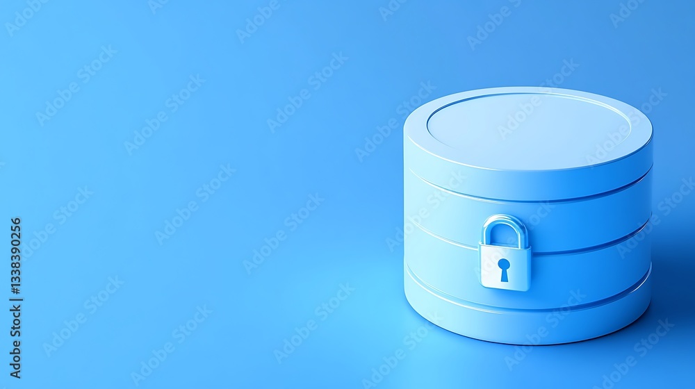 Poster secure data storage concept with blue background and lock symbol for privacy and protection of infor