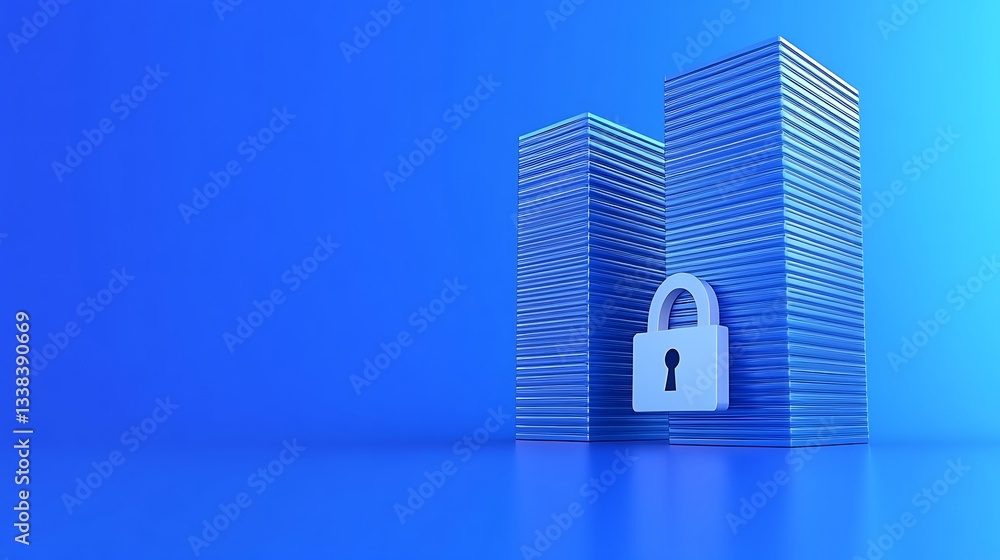Poster secure data storage concept with lock and metallic striped background representing cybersecurity and
