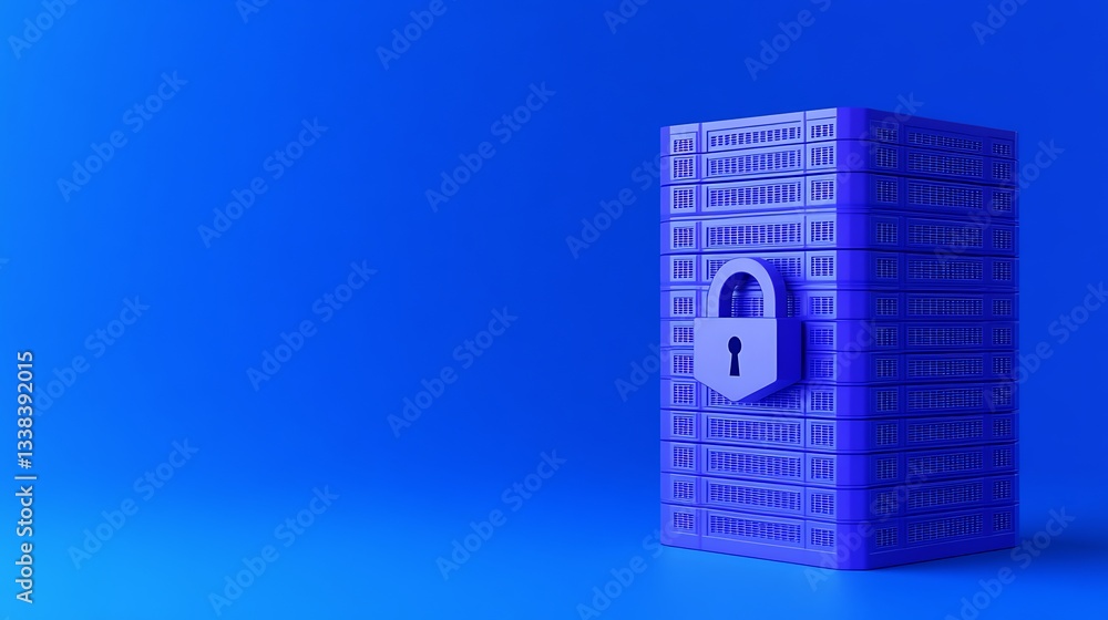 Poster secure database conceptual illustration with lock symbol on blue background for digital protection t