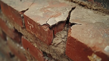 A Cracked Brick Wall Showing Deterioration