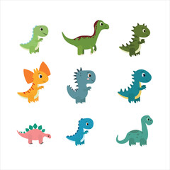 set colorful dinosaur design vector illustration