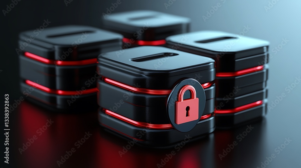 Aufkleber secure digital lockboxes with red accents representing data protection in modern technology