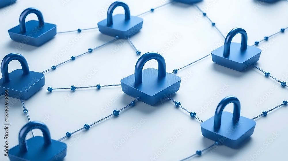 Aufkleber secure digital network concept with blue locks and nodes on a light background for online safety and