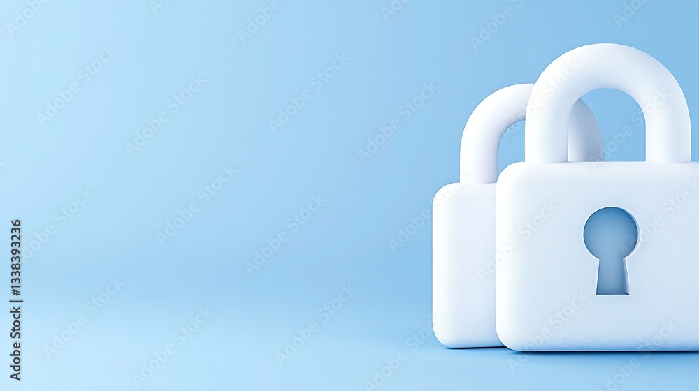 Poster secure lock and key design in minimalist style on soft blue background for safety and protection the