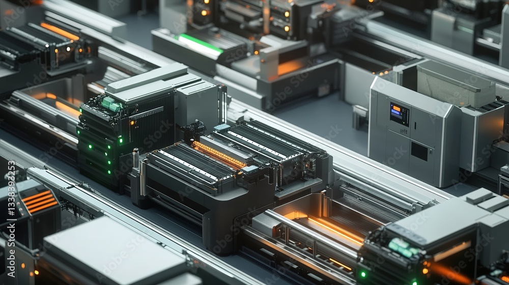 Poster a fully automated smart factory with robotic production lines.