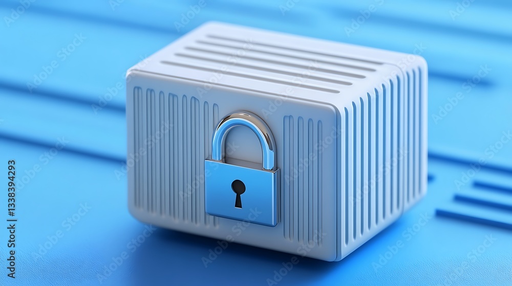 Poster secure storage box with padlock on blue background for safety and privacy concepts